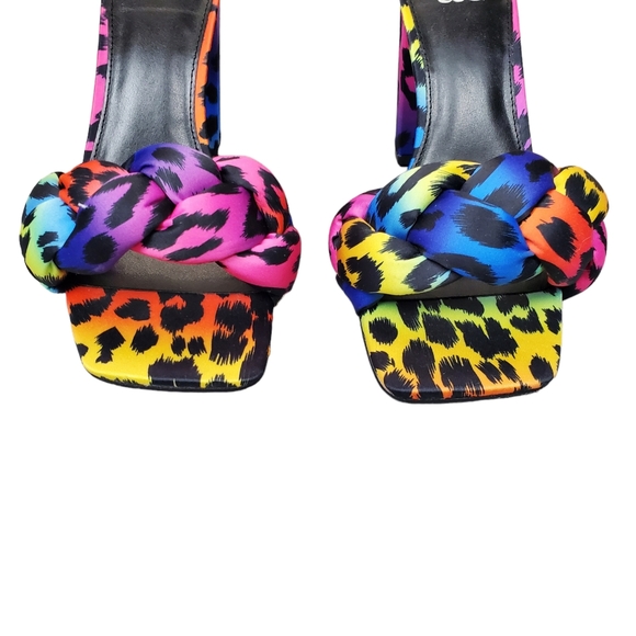 NY&C Womens Colorful Animal Print Satin Square Toe Block Heel Shoes Size 6.5 - Picture 6 of 10